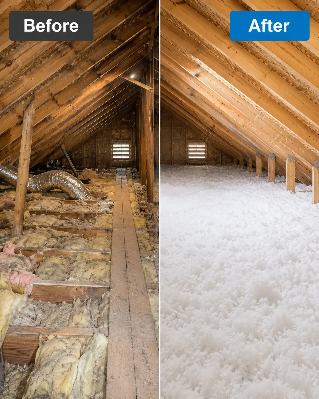 Before and after attic insulation